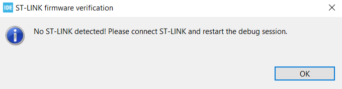 The error shown when CubeIDE cannot detect the connected Nucleo