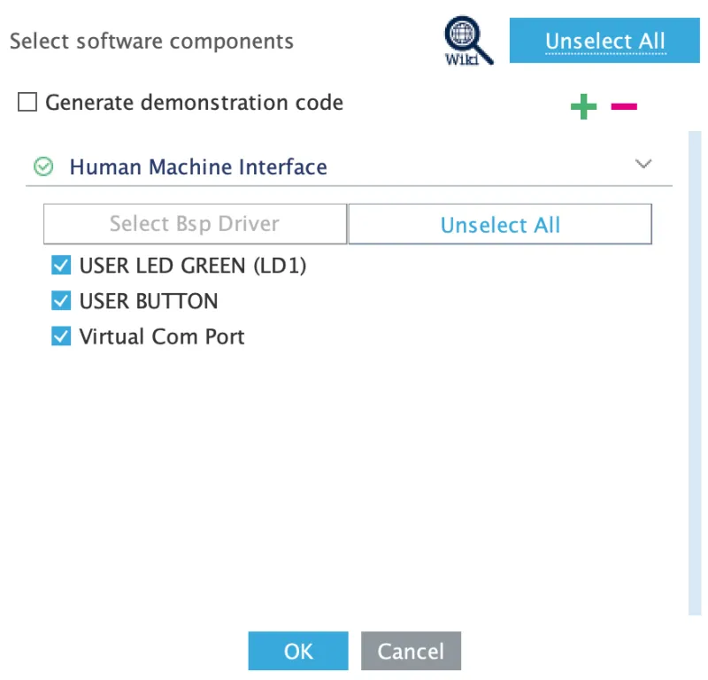 board configuration window to select software components